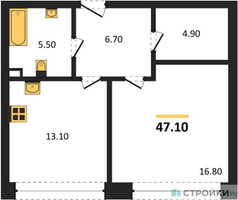Планировка однокомнатной(квартира) площадью 47.1 квадратных метров в “ЖК AFI Park Воронцовский (Афи Парк)”