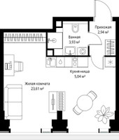 Планировка однокомнатной(квартира) площадью 35.52 квадратных метров в “Мультиквартал СИТИДЗЕН”
