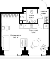 Планировка однокомнатной(квартира) площадью 35.52 квадратных метров в ЖК “Мультиквартал СИТИДЗЕН”