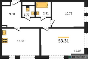 Планировка двухкомнатной(квартира) площадью 53.31 квадратных метров в “ЖК Остафьево”