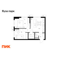 Планировка двухкомнатной(квартира) площадью 46.1 квадратных метров в “ЖК Яуза Парк (Мытищи)”