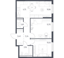 Планировка двухкомнатной(квартира) площадью 55.44 квадратных метров в “ЖК Горки Парк”