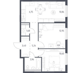 Планировка двухкомнатной(квартира) площадью 55.44 квадратных метров в ЖК “ЖК Горки Парк”