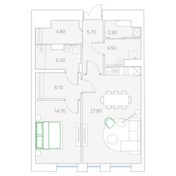 Планировка однокомнатной(квартира) площадью 71.8 квадратных метров в ЖК “ЖК Клубный дом Duo (Дуо)”