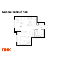 Планировка однокомнатной(квартира) площадью 37.8 квадратных метров в “ЖК Середневский лес”