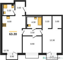 Планировка двухкомнатной(квартира) площадью 63.2 квадратных метров в “ЖК Равновесие”