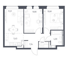 Планировка двухкомнатной(квартира) площадью 50.9 квадратных метров в “ЖК Большое Путилково”