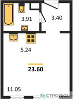 Планировка студии(квартира) площадью 23.6 квадратных метров в “Жилые кварталы Новое Пушкино”