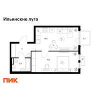 Планировка однокомнатной(квартира) площадью 42.4 квадратных метров в “ЖК Ильинские луга”