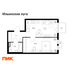 Планировка однокомнатной(квартира) площадью 42.4 квадратных метров в ЖК “ЖК Ильинские луга”