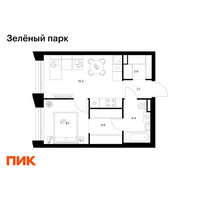 Планировка однокомнатной(квартира) площадью 37 квадратных метров в “ЖК Зеленый парк”