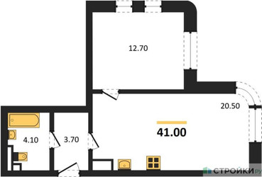 Планировка однокомнатной(квартира) площадью 41 квадратных метров в ЖК “ЖК МАРК”