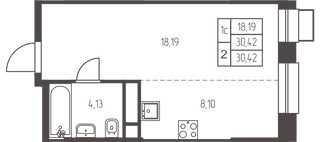 Планировка студии(квартира) площадью 30.4 квадратных метров в “ЖК Новая Ивантеевка”