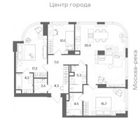 Планировка 4+ комнатной(квартира) площадью 106.8 квадратных метров в “ЖК СТОУН Блик”