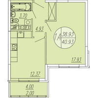 Планировка однокомнатной(квартира) площадью 40.93 квадратных метров в “ЖК Шолохово”