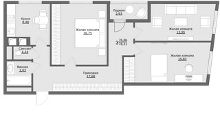 Планировка трехкомнатной(квартира) площадью 78.5 квадратных метров в “ЖК Клевер”