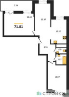 Планировка двухкомнатной(квартира) площадью 71.81 квадратных метров в “ЖК ВОСТОК II”