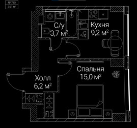 Планировка однокомнатной(квартира) площадью 34.1 квадратных метров в ЖК “ЖК СЕЗАР БУДУЩЕЕ”