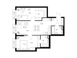 Планировка двухкомнатной(квартира) площадью 63.5 квадратных метров в “ЖК Саларьево парк”