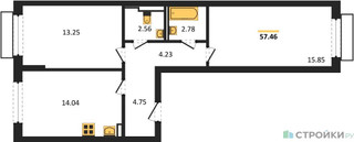 Планировка двухкомнатной(квартира) площадью 57.46 квадратных метров в “ЖК Рублевский Квартал”
