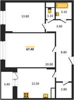 Планировка двухкомнатной(квартира) площадью 67.4 квадратных метров в “ЖК Эдельвейс (Первомайское)”