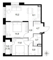 Планировка трехкомнатной(квартира) площадью 69.6 квадратных метров в “ЖК 1-й Саларьевский (Первый Саларьевский)”