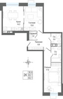 Планировка двухкомнатной(квартира) площадью 63.1 квадратных метров в “ЖК КИНОКВАРТАЛ”