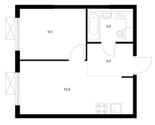 Планировка однокомнатной(квартира) площадью 34.1 квадратных метров в ЖК “ЖК Люблинский парк”
