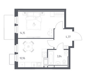 Планировка однокомнатной(квартира) площадью 33.32 квадратных метров в ЖК “ЖК Большое Путилково”
