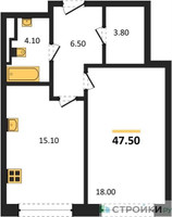 Планировка однокомнатной(квартира) площадью 47.5 квадратных метров в “ЖК STONE Sokolniki (Сокольники)”