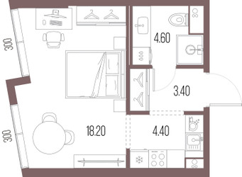 Планировка студии(квартира) площадью 30.6 квадратных метров в ЖК “ЖК Северный порт. Береговые кварталы”