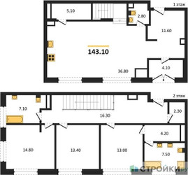 Планировка трехкомнатной(квартира) площадью 143.1 квадратных метров в ЖК “ЖК Фестиваль парк-2”