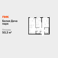 Планировка двухкомнатной(квартира) площадью 50.3 квадратных метров в “ЖК Белая Дача парк”