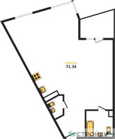 Планировка трехкомнатной(квартира) площадью 71 квадратных метров в “ЖК Клубный дом Точка отсчета”