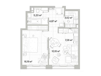 Планировка однокомнатной(квартира) площадью 47.22 квадратных метров в ЖК “Архитектурный проект Мыс”