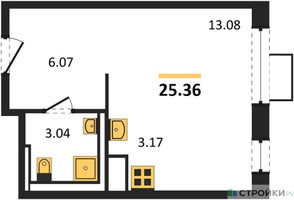 Планировка студии(квартира) площадью 25.36 квадратных метров в “ЖК Пятницкие луга”