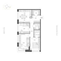 Планировка трехкомнатной(квартира) площадью 69.2 квадратных метров в “ЖК АРТЕЛЬ”