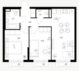 Планировка двухкомнатной(квартира) площадью 49.3 квадратных метров в ЖК “ЖК Саларьево парк”