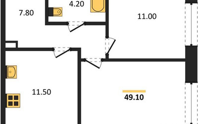 Планировка двухкомнатной(квартира) площадью 49.1 квадратных метров в ЖК “Жилые кварталы Белый Град”