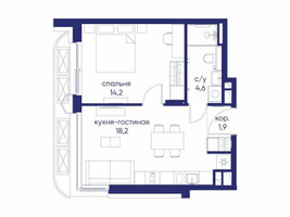 Планировка однокомнатной(квартира) площадью 38.92 квадратных метров в “ЖК Остров”