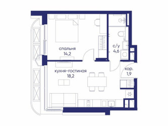 Планировка однокомнатной(квартира) площадью 38.92 квадратных метров в ЖК “ЖК Остров”