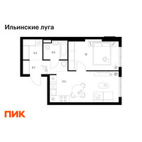 Планировка однокомнатной(квартира) площадью 40.5 квадратных метров в “ЖК Ильинские луга”