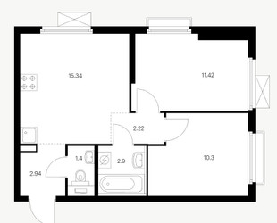 Планировка двухкомнатной(квартира) площадью 46.52 квадратных метров в ЖК “ЖК Первый Дубровский”