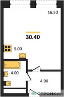 Планировка студии(квартира) площадью 30.4 квадратных метров в “ЖК Пушкино Град”