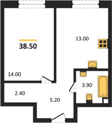 Планировка однокомнатной(квартира) площадью 38.5 квадратных метров в ЖК “ЖК КОД Сокольники”