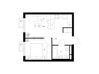 Планировка однокомнатной(квартира) площадью 32.7 квадратных метров в ЖК “ЖК Белая Дача парк”