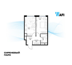 Планировка однокомнатной(квартира) площадью 40.3 квадратных метров в ЖК “ЖК Сиреневый парк”