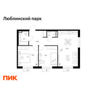 Планировка двухкомнатной(квартира) площадью 60.5 квадратных метров в “ЖК Люблинский парк”