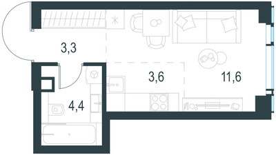 Планировка студии(квартира) площадью 22.9 квадратных метров в ЖК “ЖК Левел Мичуринский”