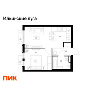Планировка однокомнатной(квартира) площадью 34.2 квадратных метров в “ЖК Ильинские луга”